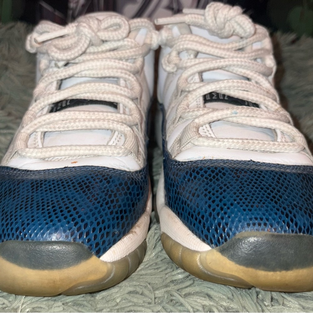 Jordan Blue and White Sneakers with Snakeskin Texture